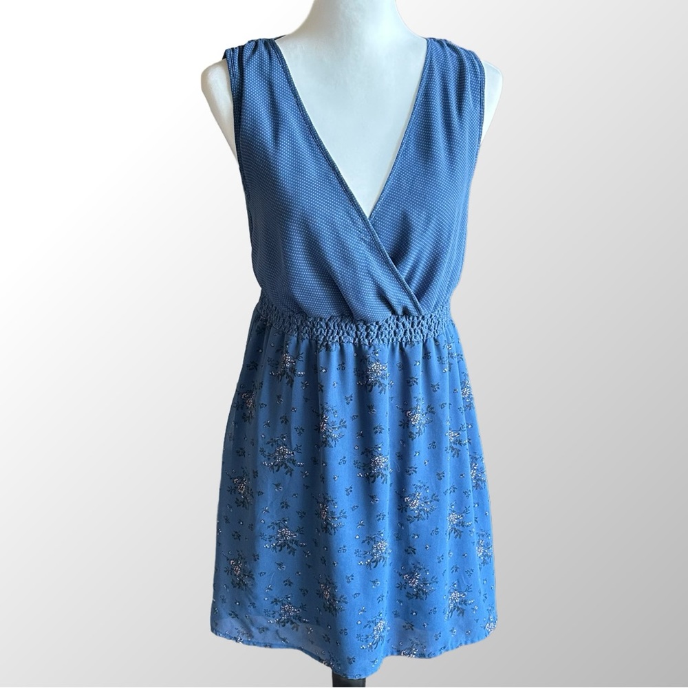 Urban Outfitters Pins & Needles Dress Size S Blue Floral & Mixed Print Chiffon
